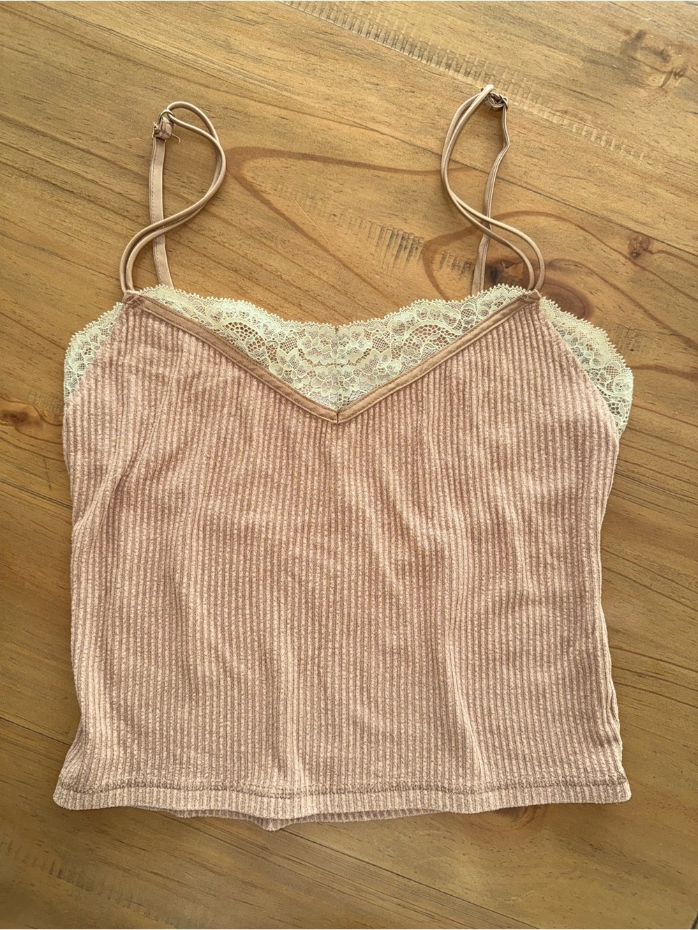 Abercrombie & Fitch Tan Lace Sleep Cami Tank Top Ribbed Women’s Size Small